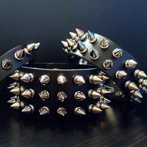 More Silver Spikes Black Cowhide Punk Bracelet. Stud Rivet Leather Cuffs. Clasp Buckle Bracelet. Grunge Rock Music Emo Men Jewellery Gifts.