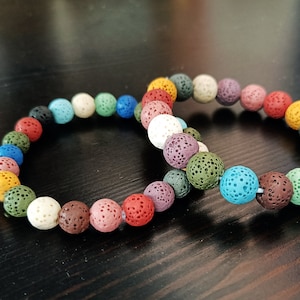 Colorful Sphere Lava Stone Bracelet, Round Beads Bracelet, Colored Volcanic Bracelet, Natural Stone, Elastic Rope Bracelet, Men Women Gifts
