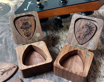 Caja de púas de guitarra de madera personalizada, estuche de púa de guitarra grabado personalizado, púa de guitarra, regalo para guitarrista músico novio marido papá.