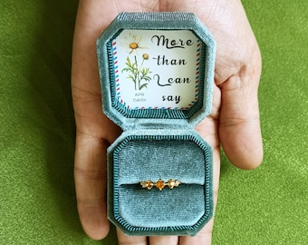 Velvet Ring Box, Vintage Octagon Ring Box, Engagement or Wedding Ring Box, Personalized Month Flowers, Custom Text, Jewelry Case, Women Gift