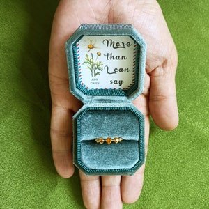 Velvet Ring Box, Vintage Octagon Ring Box, Engagement or Wedding Ring Box, Personalized Month Flowers, Custom Text, Jewelry Case, Women Gift