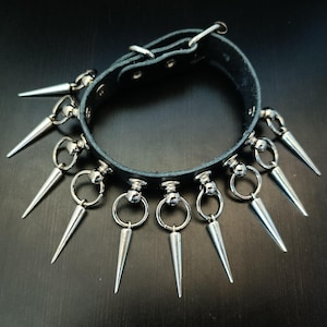 Punk Charm Bracelet. Custom Initials, Letters. Silver Spike. Black Genuine Leather Cuff Bracelet. Buckle Bracelet. Men Gothic Grunge Gifts.