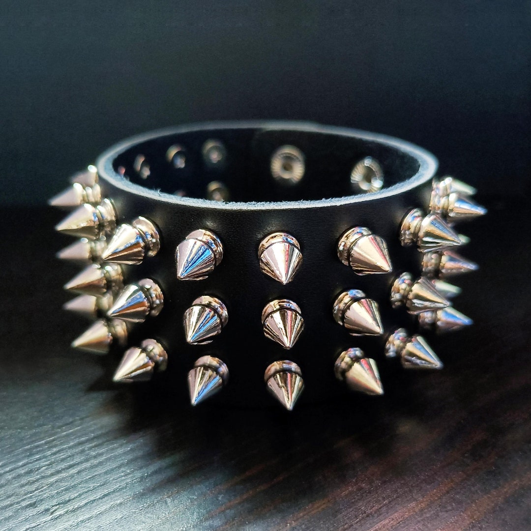 Handmade Punk More Silver Spike Bracelet Black Leather Grunge Cuff Etsy handmade-punk-more-silver-spike-bracelet-black-leather-grunge-cuff-etsy