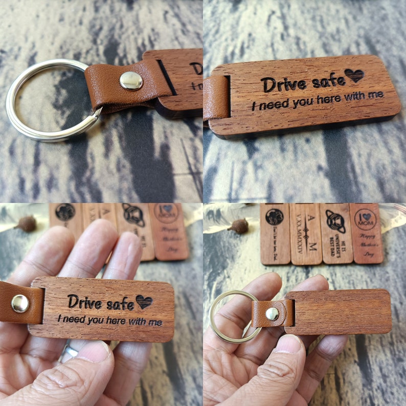 Personalized Wooden Keychain, Engraved gift for Birthday Anniversary Father's Day, Custom Key Ring, New Home Gift, Farewell Gift for Friends