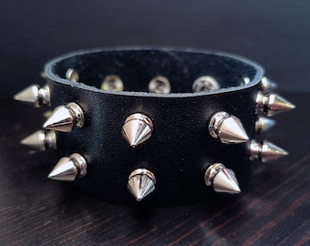 【Order】 \"tripleld\" \"spike bracelet\" goth Gothic Punk Spike Bracelet With 3 Rows of Spikes - Etsy