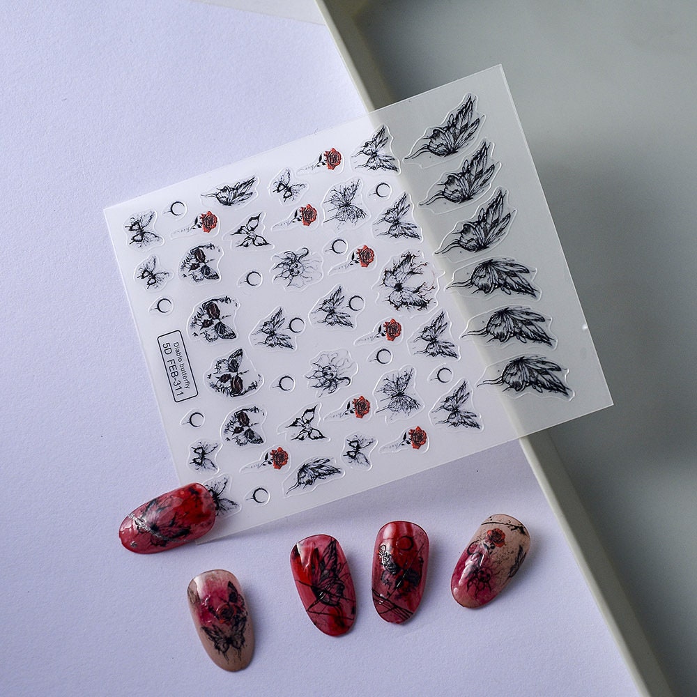 5D Embossed Dark Snake Nail Stickers NO.4 Black Nail Decal Etsy Hong Kong