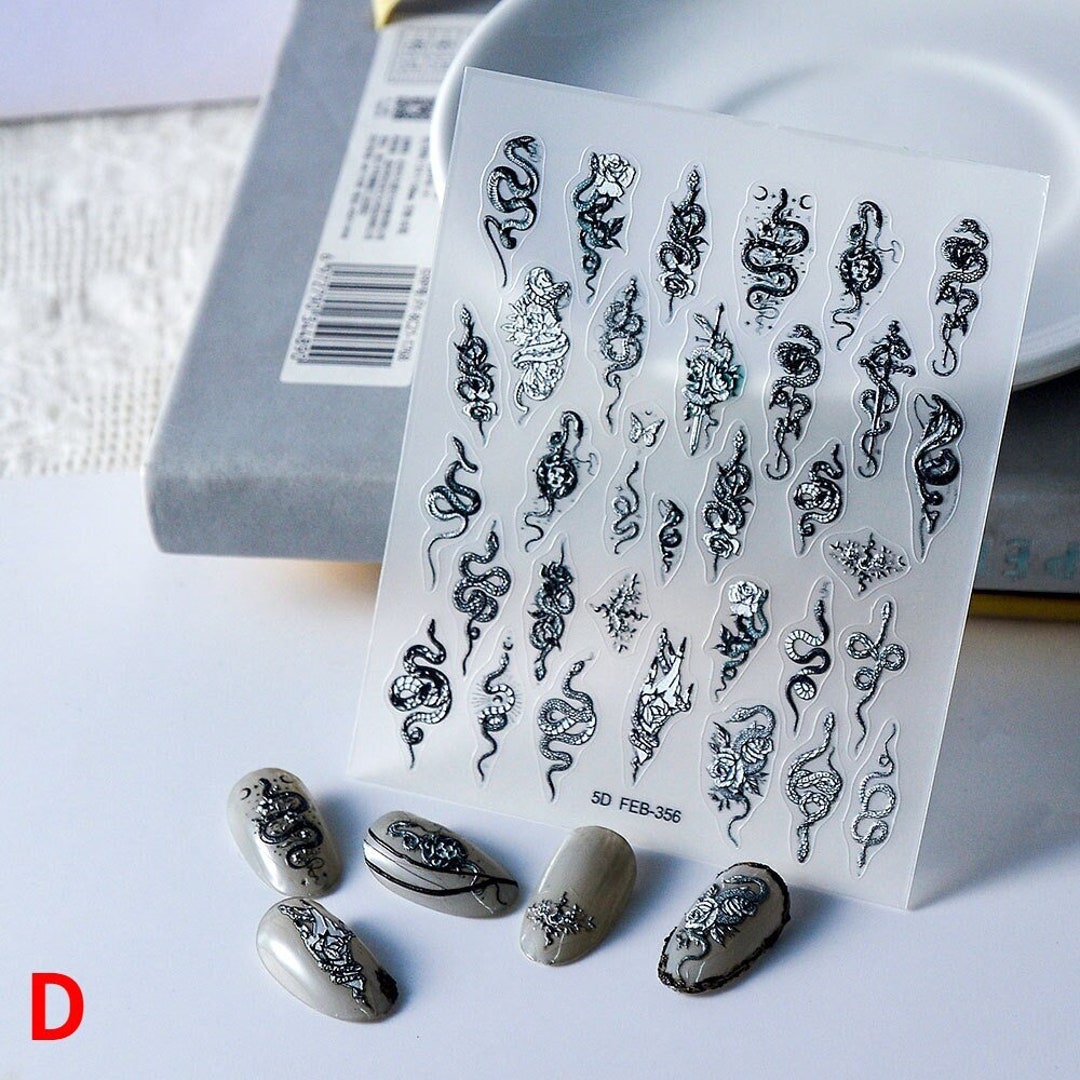 5D Embossed Dark Snake Nail Stickers NO.4 Black Nail Decal Etsy Hong Kong