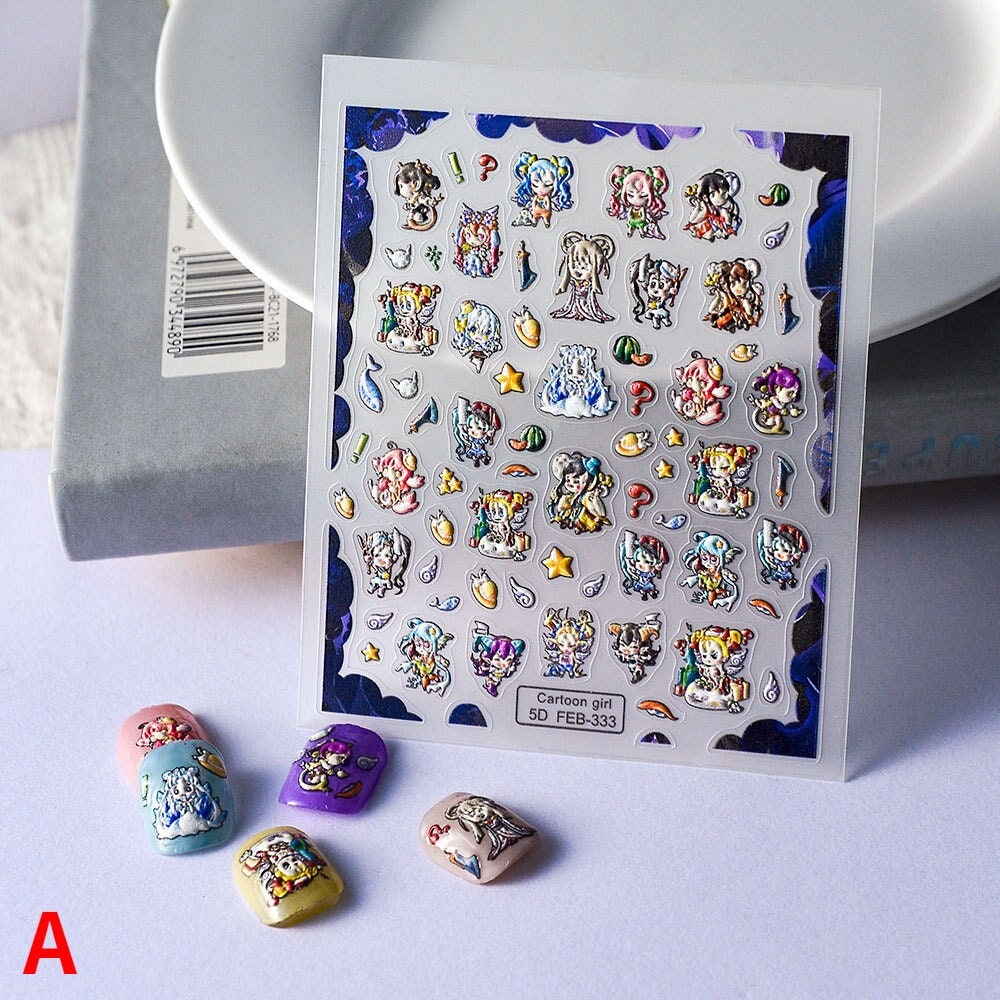 Anime Nail Stickers, NO.1, Cartoon Girl, Japanese, Kimono Sticker