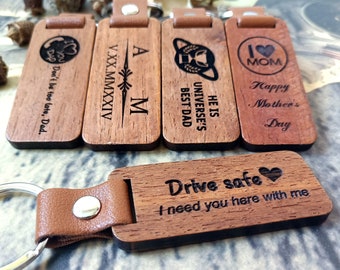 Personalized Wooden Keychain, Engraved gift for Birthday Anniversary Father's Day, Custom Key Ring, New Home Gift, Farewell Gift for Friends