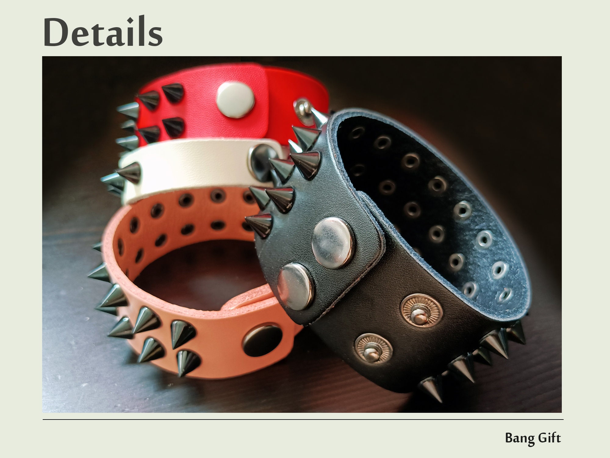 Punk 2 Row Spike Bracelet. Wrist Bands. Red Leather Bracelet