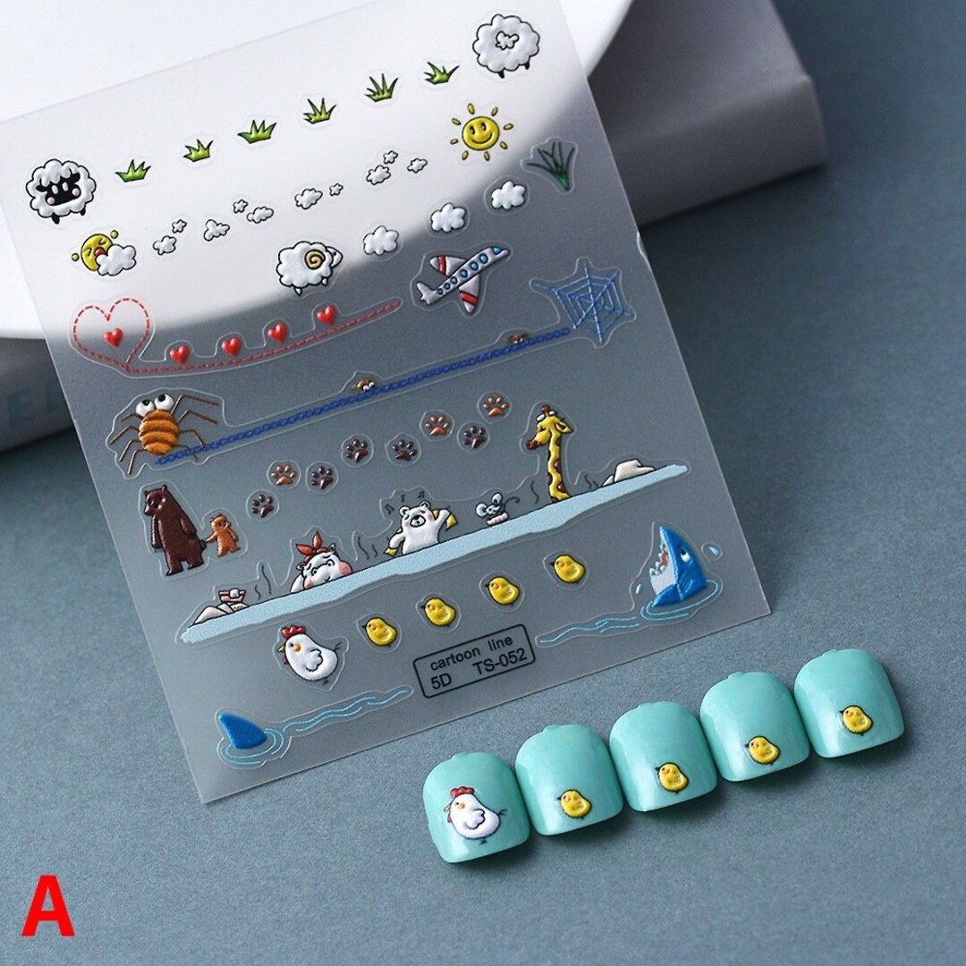 5D Embossed Funny Animal Nail Stickers NO.1 Cartoon Nail Etsy