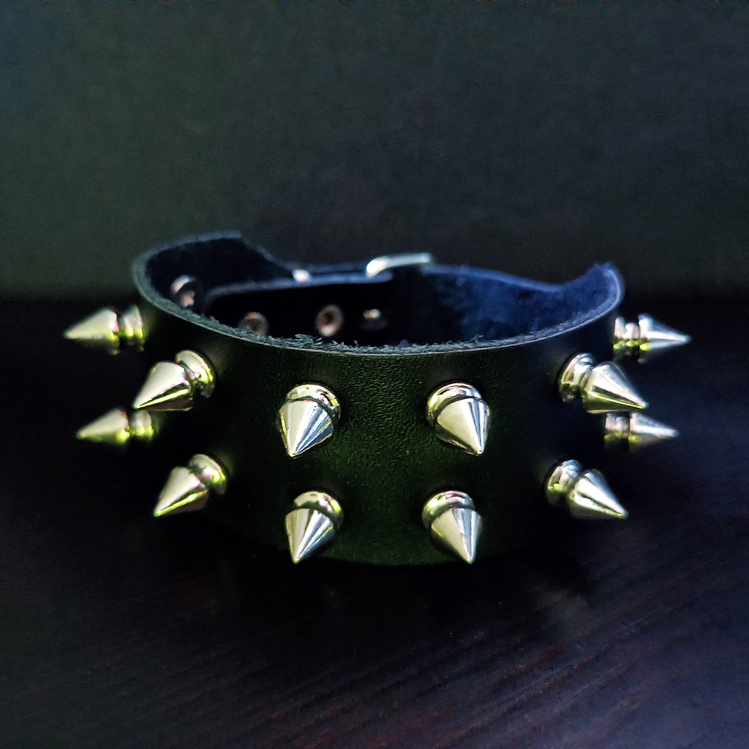 Punk Studded Cuff Bracelets Set Of 2 - Adjustable, Black & White, Goth Rock Wristbands - View #7