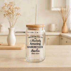 Custom Hairdresser Sipper Funny Salon Stylist Gift Personalized Hair Artist Cup Cosmetologist Coffee Mug Sipper Glass 16oz