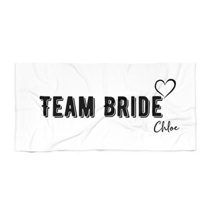 Team Bride Chloe beach towel personalized wedding gift custom name towel for bridesmaid bachelorette party favor or bridal beach getaway