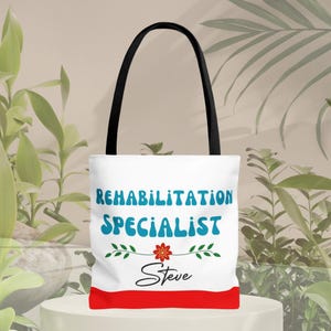 Personalized Rehabilitation Specialist Tote Bag Steve, Custom Rehab Therapist Gift, Physical Therapy Work Bag