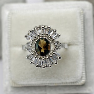 Smoky Quartz Floral Ring-14K Gold Smoky Ring-Dainty Brown quartz ring-Engagement ring-Solitaire Ring-Black Diamond Ring-Ring For Women