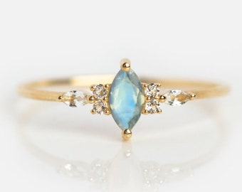 Sierlijke maansteenring-marquise maansteenring-zilveren ring-14K massief gouden ring-verlovingsring-art-deco ring-ring voor vrouwen-statementring