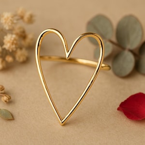 Gold Heart Ring-Open Heart Ring-Art Deco Ring-Heart Shape Ring-Stacking Ring-Sterling Silver Ring-14K Yellow Gold Ring-Minimalist Ring