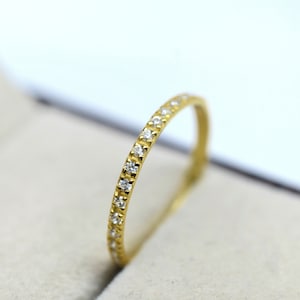 14K Gold Dainty Zircon Eternity Band – Thin Stackable Ring, Minimalist Wedding Band, Delicate Promise Ring for Women, Statement Ring