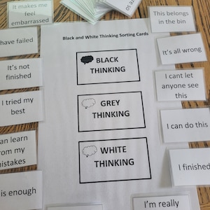 Cartes de tri Pensée en noir et blanc - TSA, Régulation émotionnelle, SEN