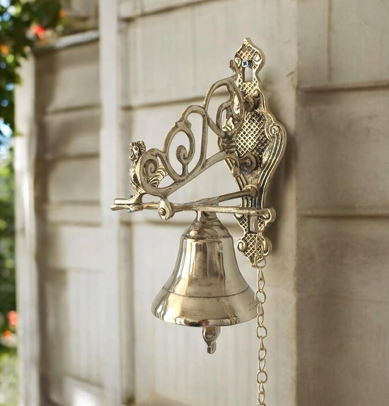 Brass Door Bell, Door Bell, Hanging Door Bell, Bell Pull, Wall Mounted Door Bell, Temple Bell ...