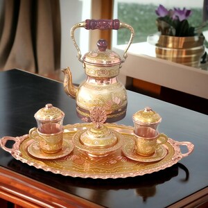 Elegant Turkish Copper Tea Set, Turkish Copper Tea Set, Unique Wedding Favor, Anniversary Gift, Unique Gift Ideas, Anniversary Gift for Wife