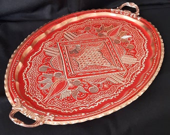 Turkish Tray, Serving Tray Copper, New Favors, Copper Serving Tray, Arabic Coffee Tray, Ottoman Tray, Housewarming Gift, Wedding Shower Gift