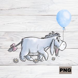 Eeyore und Blauer Ballon PNG | Klassisches Eeyore PNG | Winnie Puuh Clipart für Bastler