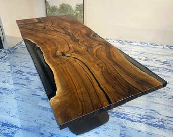 Live Edge , Dining  River Table, Walnut Epoxy Table,Handmade.