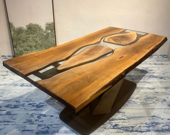 Live Edge , Dining  River Table, Walnut Epoxy Table.