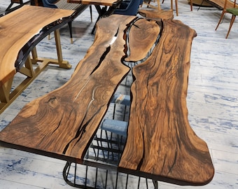 Dining  River Table, Walnut Epoxy Table, Live Edge.