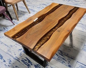 Coffee Table, Walnut Epoxy Resin Table, Epoxy River Table