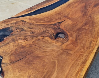 Walnut Epoxy Table, And Clear Epoxy Resin River, Live Edge Dining Clear River Table