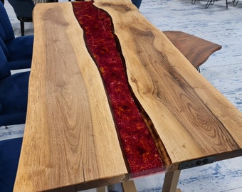 Live Edge, Dining River Table, Walnut Epoxy Table.