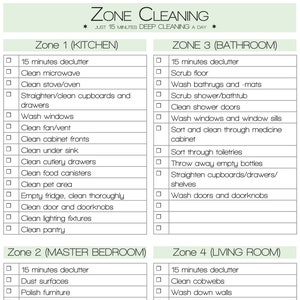 Printable Zone Cleaning Planner|Cleaning Planner| Zone Cleaning Checklist|Zone Chore Chart|Zonenreinigung|Wochenreinigungskalender|6 Colors