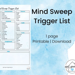 Mind Sweep Trigger List, Brain Dump, Planning, Productivity, Planner, To-do list, PDF, Editable, Printable, A4