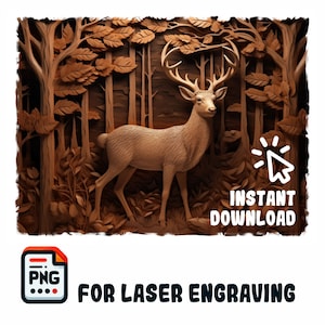 Lasergravure PNG, Laser Burn PNG digitaal bestand, 3D Illusion Image Photo, bosmuurkunst, Laser Carve, Lightburn, CO2, Glowforge - Herten
