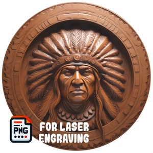 Lasergravure PNG, Laser Burn digitaal PNG-bestand, 3D Illusion Image Photo, Laser Cut Carve Digital Files, Mens Wall Art, Lightburn - Indian