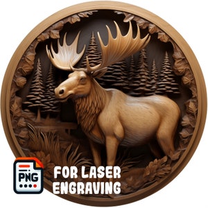 Grawerowanie laserowe PNG, wypalanie laserowe PNG Plik cyfrowy, zdjęcie iluzji 3D, pliki cyfrowe do wycinania laserowego, Lightburn, CO2, Glowforge - Moose