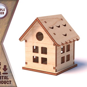 Simple House - file per taglio laser e incisione in formato SVG, DXF, CDR, design semplice casa di Natale, modello in legno, progetti vettoriali