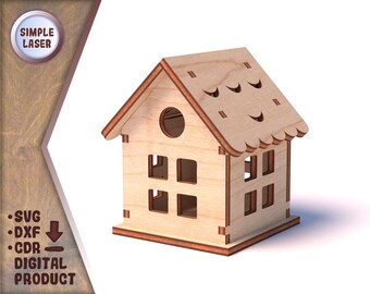Simple House - files for laser cutting and engraving in SVG, DXF, CDR formats, Simple design Christmas House, wooden template, vector plans