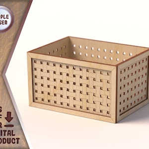 Scatola carina - file per taglio laser e incisione in formato SVG, DXF, CDR, design semplice di Pasqua, modello di cestino di legno, progetti vettoriali