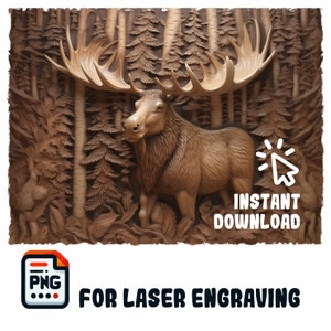 3D Illusion Lasergravure, Digital Wall Art Design, Perfect voor het graveren van PNG, Lightburn-bestand, Sculpfun 3D Illusion - Moose