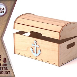 Piratenkist: digitaal laserbestand. Glowforge-bestanden: lasersnijden en -graveren. Digitaal product: SVG, DXF, CDR. Vectorplannen