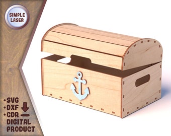 Pirate Chest - Digital Laser File. Glowforge Files - Laser Cutting and Engraving. Digital product - SVG - DXF - CDR. Vector plans