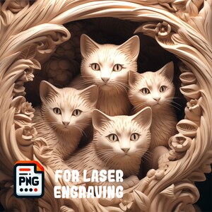 3D Illusion Laser Engraving, PNG Burn, Laser Ready Design Engraving, PNG For Engraving, Laser Burn PNG Digital File, Glowforge - Kittens