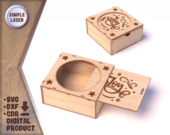 Joy Box - archivo cortado con láser - Caja de madera decorativa para joyas, caja de regalo cortada con láser, caja de almacenamiento, caja con tapa que se abre, archivos cortados con láser SVG DXF CDR