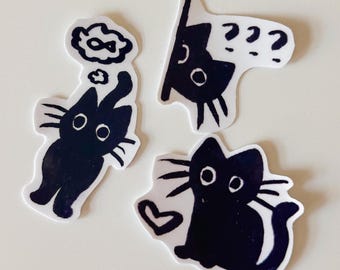 おもしろ黒猫の手作りステッカー - 防水・耐久性に優れた光沢のあるビニールステッカー