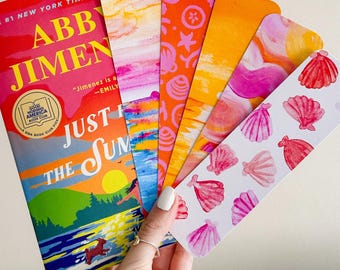 海岸沿いのピンクのサンセットブックマークセット - ビーチ風ブックマーク、手作りブックマーク、カラフルなブックアクセサリー、読書家へのギフト