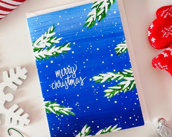 雪の降るメリークリスマスカード（1枚または6枚セット） – ホリデーグリーティングカード